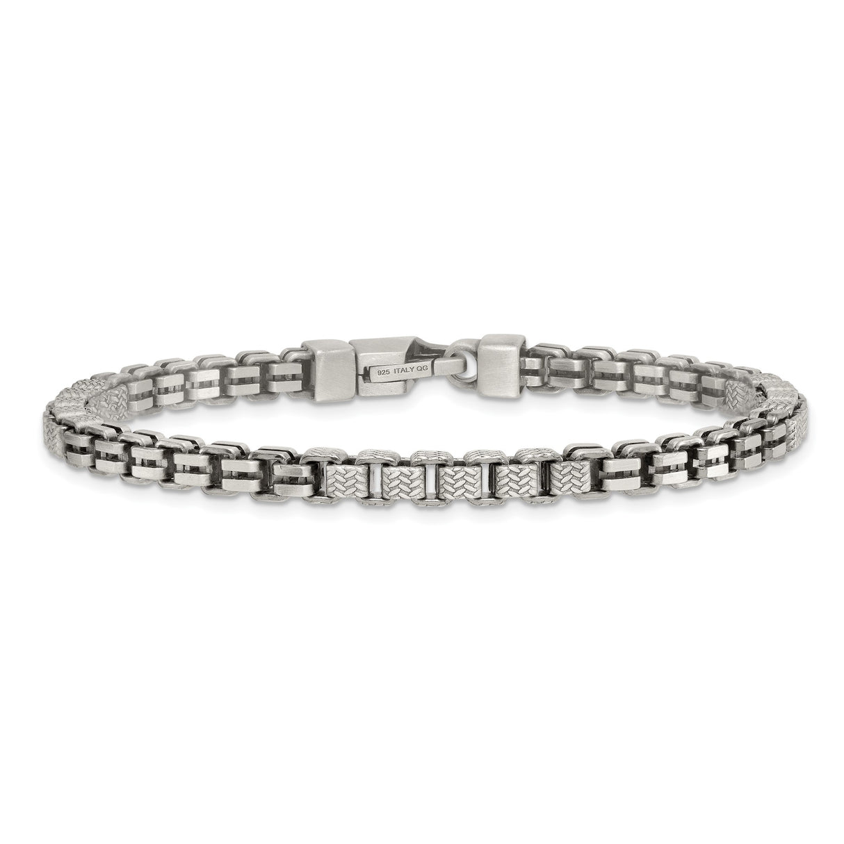 925 White Gold 5 mm Box Chain Bracelet, Brushed alternate angle