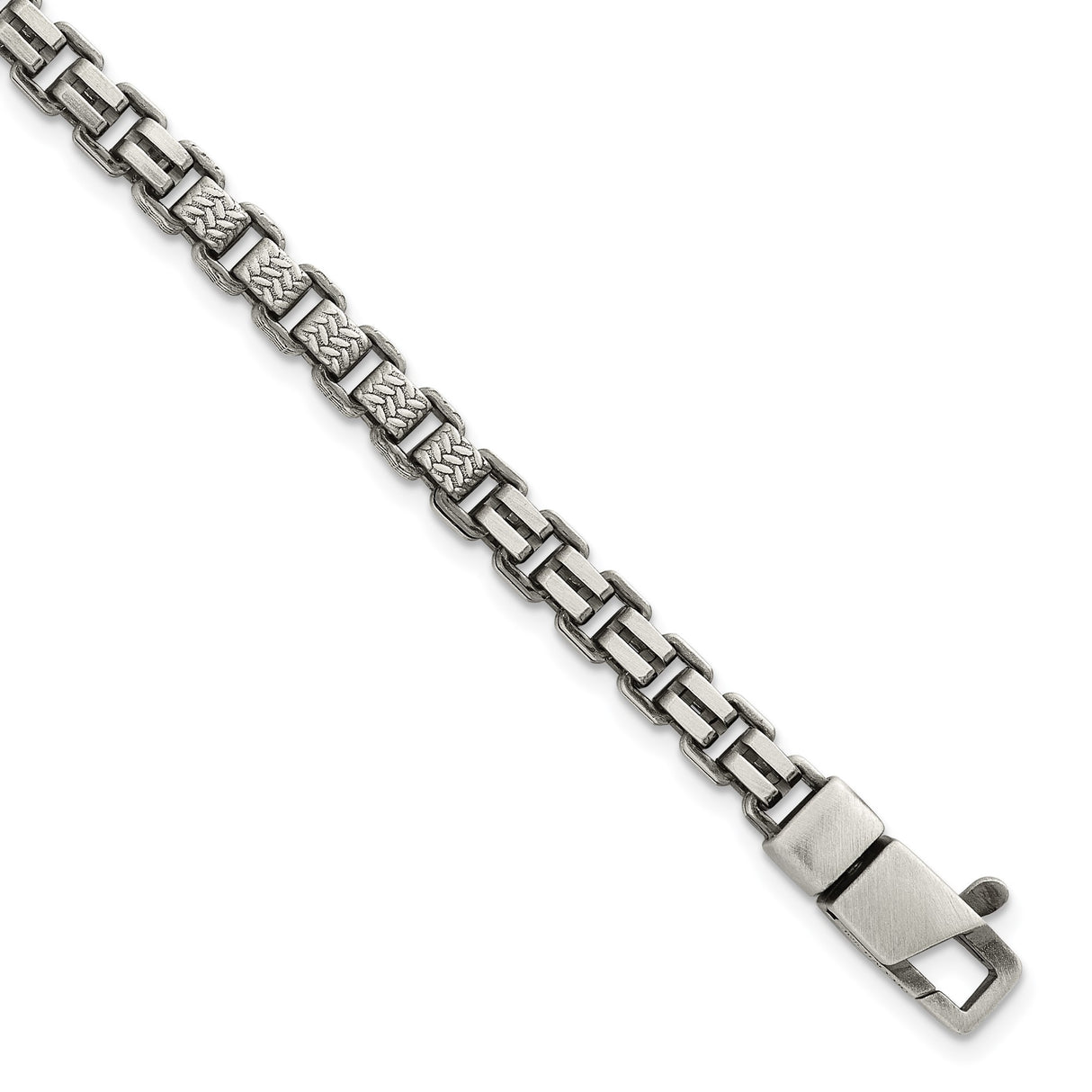 925 White Gold 5 mm Box Chain Bracelet, Brushed detail view