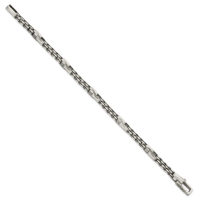 925 White Gold 7.5 mm Box Chain Bracelet, Brushed