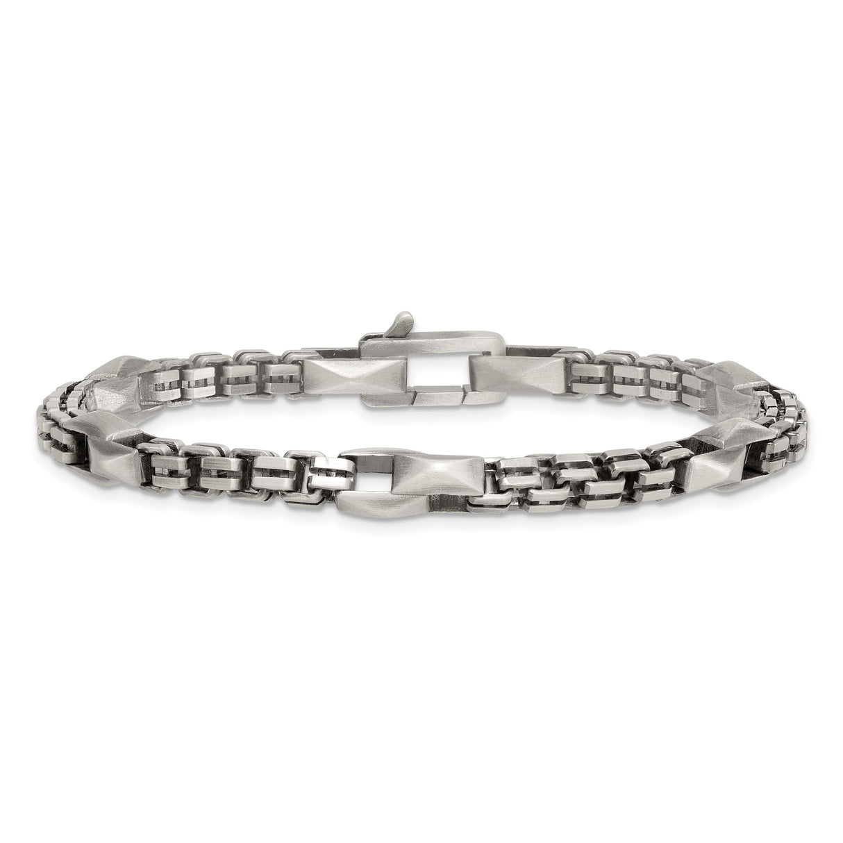 925 White Gold 7.5 mm Box Chain Bracelet, Brushed alternate angle