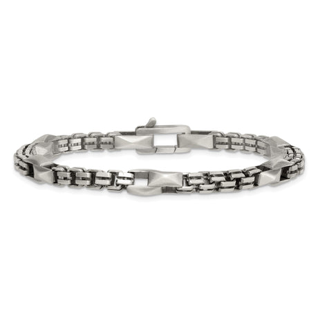 925 White Gold 7.5 mm Box Chain Bracelet, Brushed alternate angle