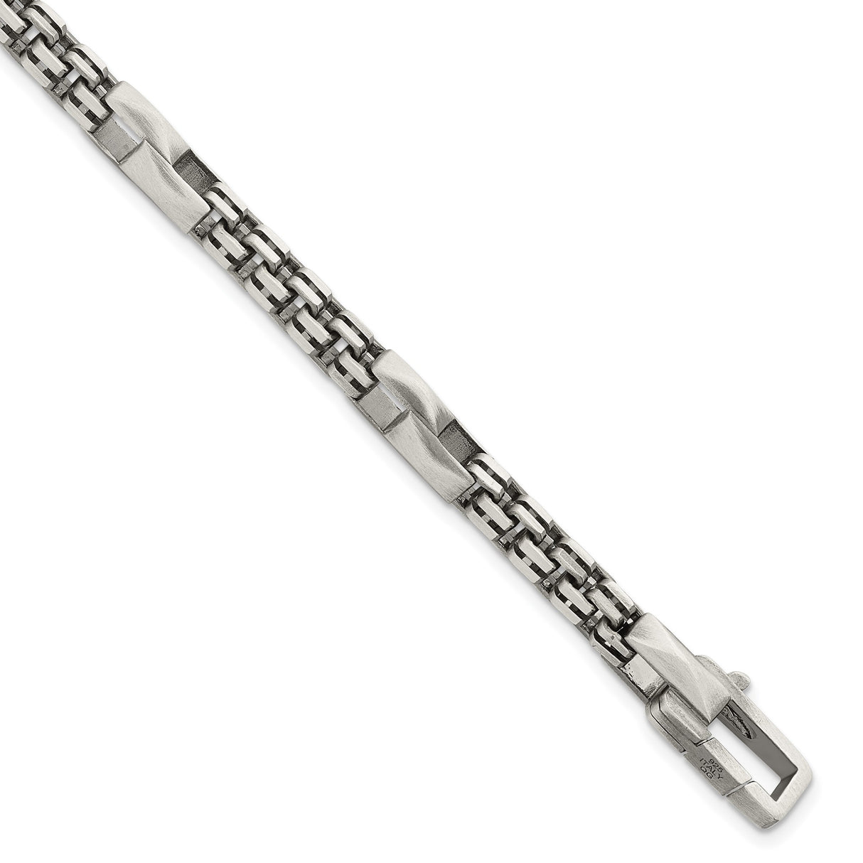 925 White Gold 7.5 mm Box Chain Bracelet, Brushed detail view
