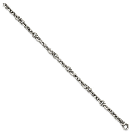 925 White Gold 7.4 mm Brushed Chain Bracelet, Solid