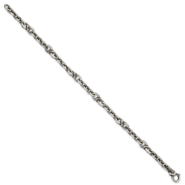 925 White Gold 7.4 mm Brushed Chain Bracelet, Solid