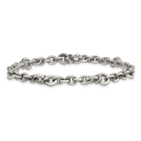 925 White Gold 7.4 mm Brushed Chain Bracelet, Solid alternate angle