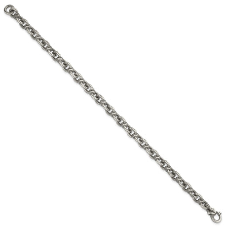 925 White Gold 7.3 mm Brushed Chain Bracelet, Solid