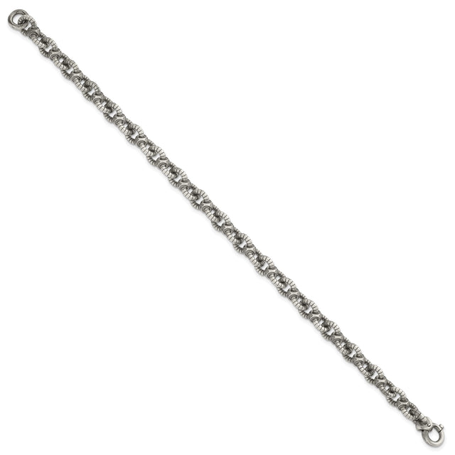 925 White Gold 7.3 mm Brushed Chain Bracelet, Solid