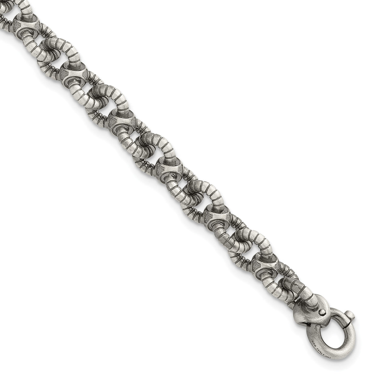 925 White Gold 7.3 mm Brushed Chain Bracelet, Solid detail view