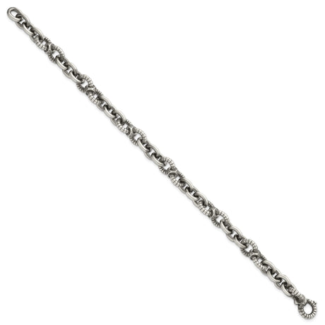 925 White Gold 8.5 mm Brushed Chain Bracelet, Solid