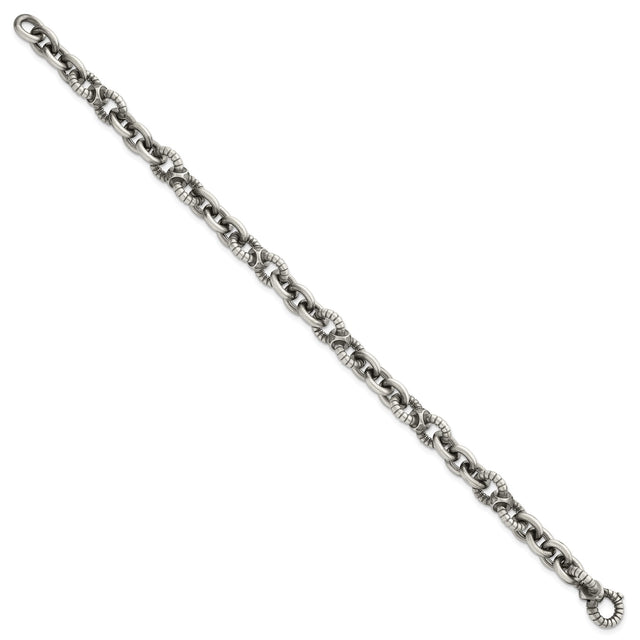 925 White Gold 8.5 mm Brushed Chain Bracelet, Solid