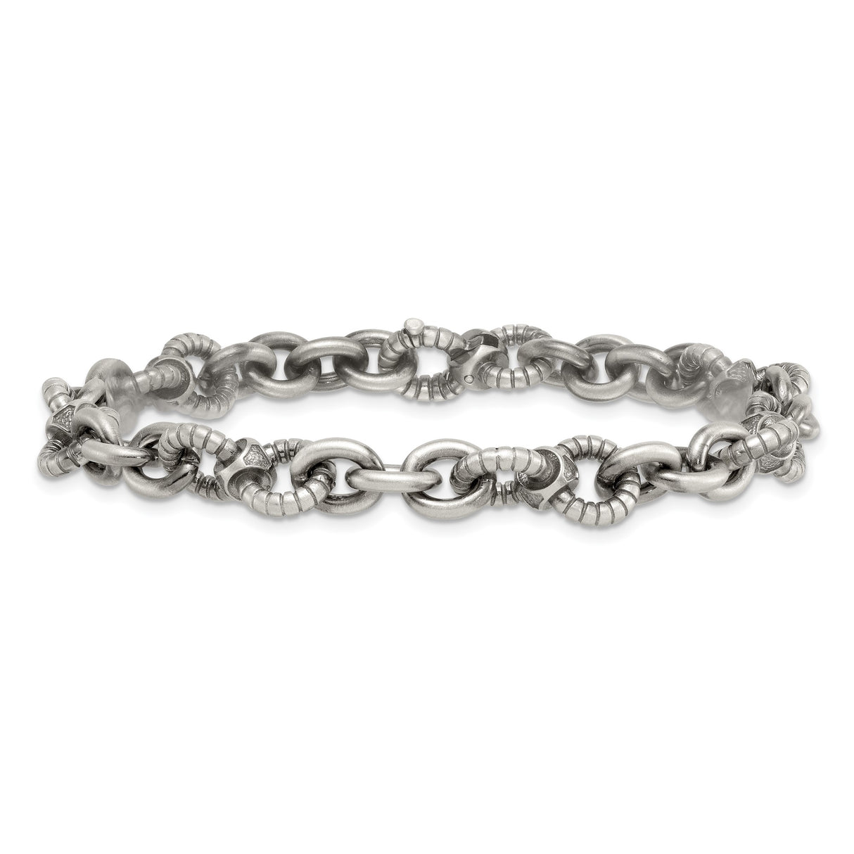 925 White Gold 8.5 mm Brushed Chain Bracelet, Solid alternate angle