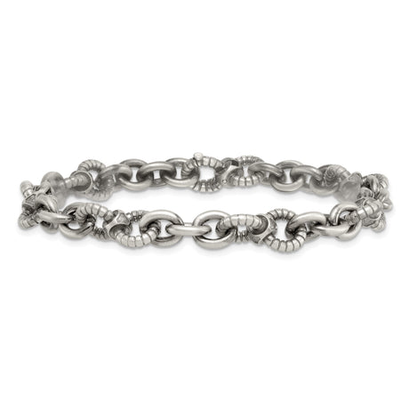 925 White Gold 8.5 mm Brushed Chain Bracelet, Solid alternate angle