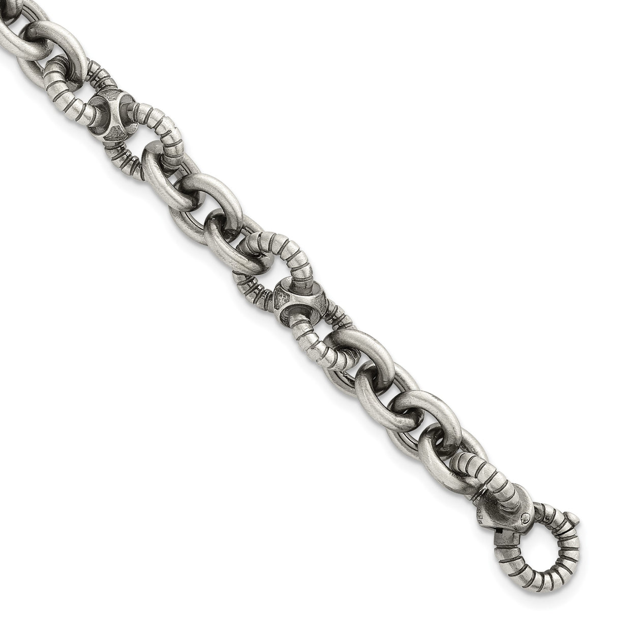 925 White Gold 8.5 mm Brushed Chain Bracelet, Solid detail view