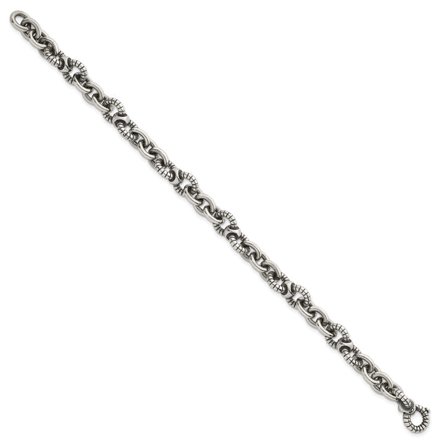 925 White Gold 9.5 mm Polished Chain Bracelet, Solid