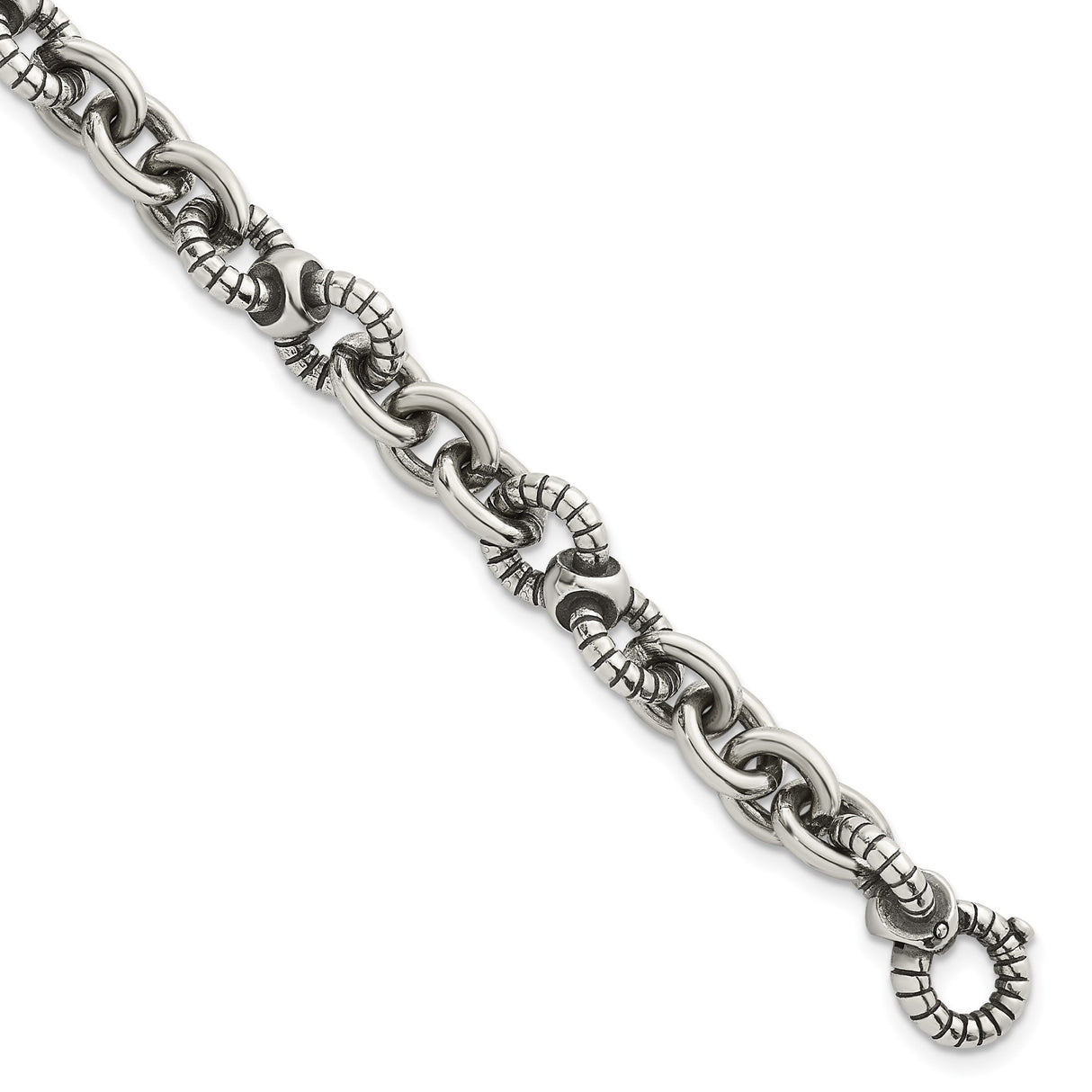 925 White Gold 9.5 mm Polished Chain Bracelet, Solid detail view