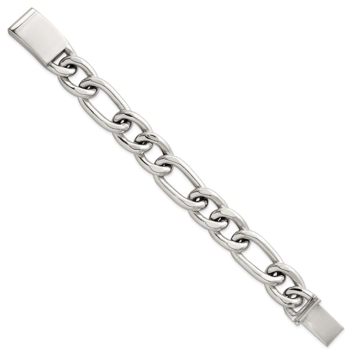 925 White Gold 17 mm Figaro Chain Bracelet, Polished