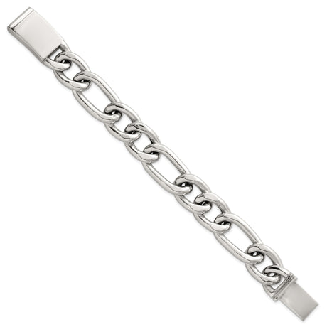 925 White Gold 17 mm Figaro Chain Bracelet, Polished