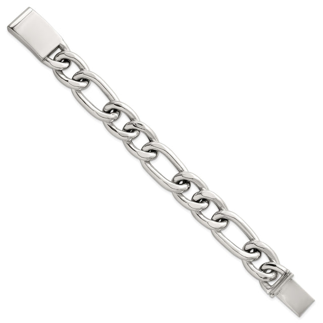 925 White Gold 17 mm Figaro Chain Bracelet, Polished