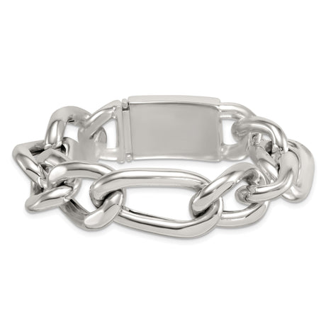 925 White Gold 17 mm Figaro Chain Bracelet, Polished alternate angle