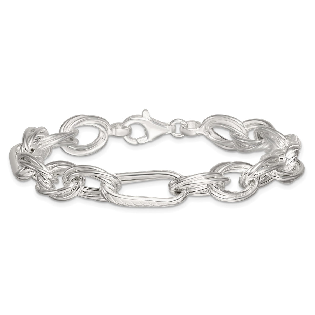 925 White Gold 11.6 mm Polished Chain Bracelet alternate angle