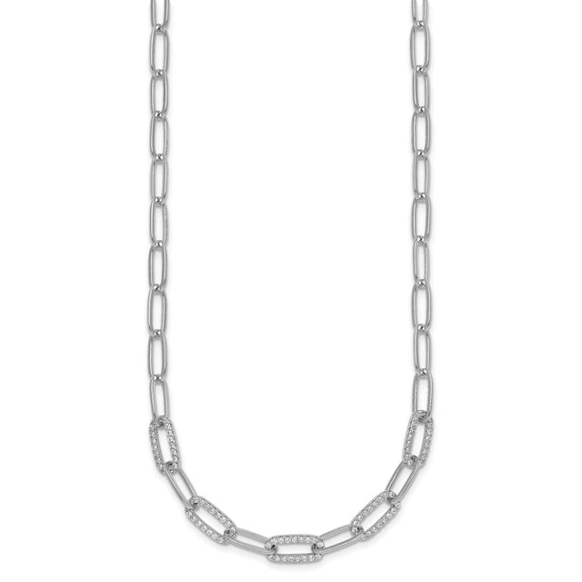 925 White Gold 5.3 mm Paperclip Chain Necklace, Polished