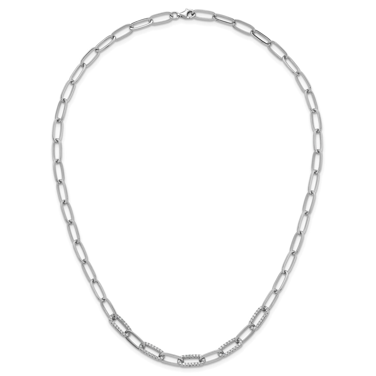 925 White Gold 5.3 mm Paperclip Chain Necklace, Polished alternate angle