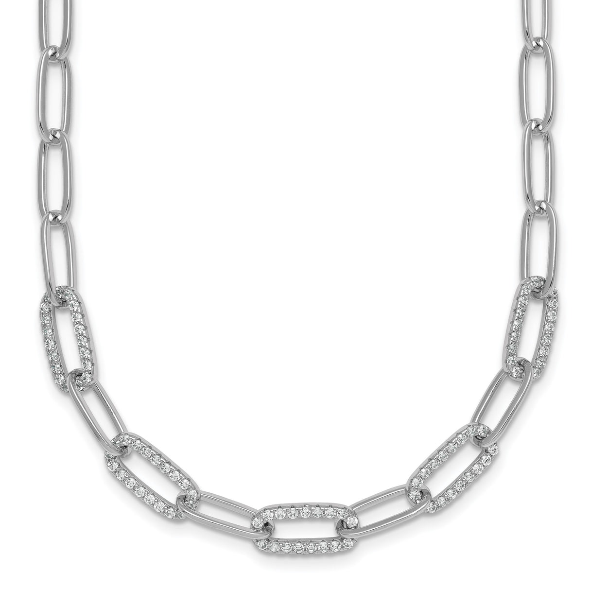 925 White Gold 5.3 mm Paperclip Chain Necklace, Polished detail view