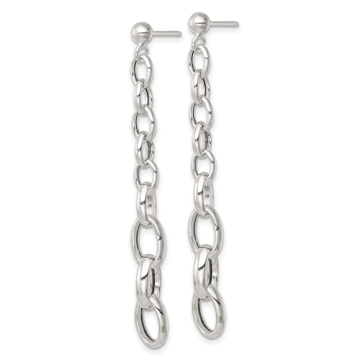 Sterling Silver Drop Earrings with Interlocking Oval Links, Lightweight Modern Dangle Design