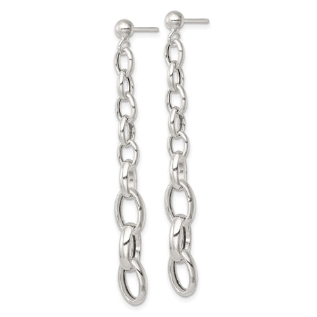 Sterling Silver Drop Earrings with Interlocking Oval Links, Lightweight Modern Dangle Design