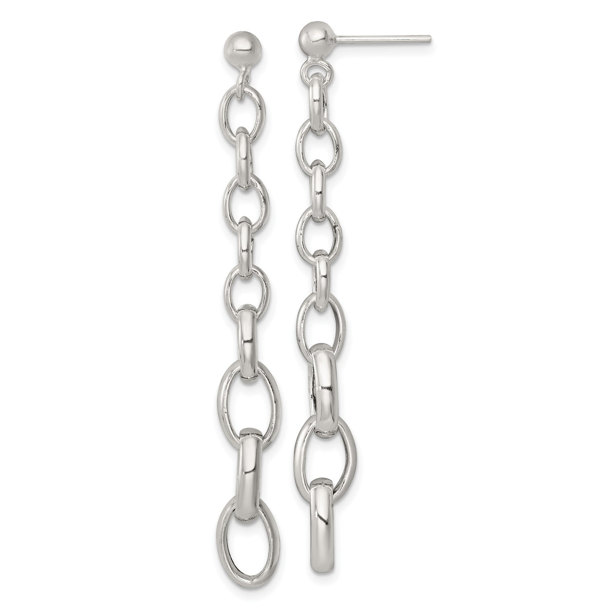 Sterling Silver Drop Earrings with Interlocking Oval Links, Lightweight Modern Dangle Design