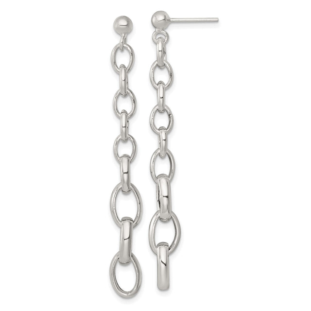 Sterling Silver Drop Earrings with Interlocking Oval Links, Lightweight Modern Dangle Design