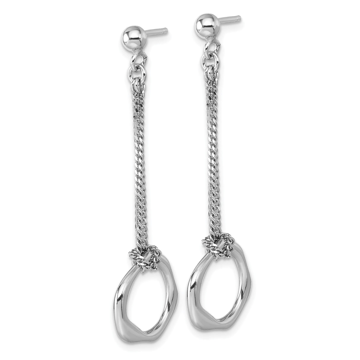 Sterling Silver Abstract Drop Earrings with Asymmetric Hoops and Dual Chain Dangles