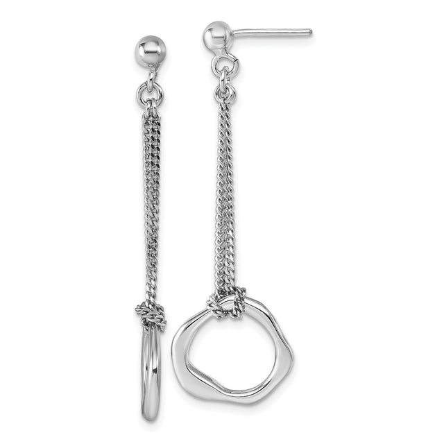 Sterling Silver Abstract Drop Earrings with Asymmetric Hoops and Dual Chain Dangles