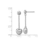 Sterling Silver Dangle Earrings with Polished Puffed Heart Charm on Chain