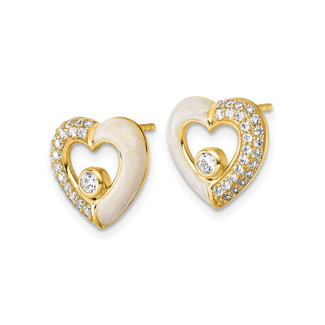 Sterling Silver Heart Stud Earrings with Cubic Zirconia and Gold Plated Open Heart Design