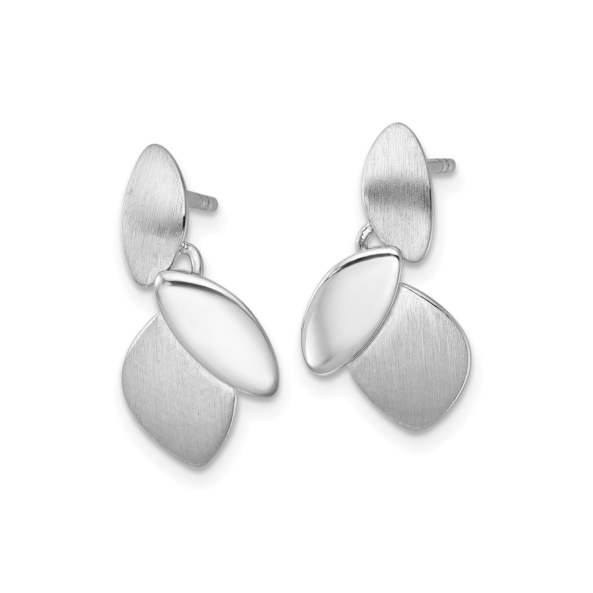 Sterling Silver Dangle Earrings with Modern Leaf Design, Brushed and Polished Finish