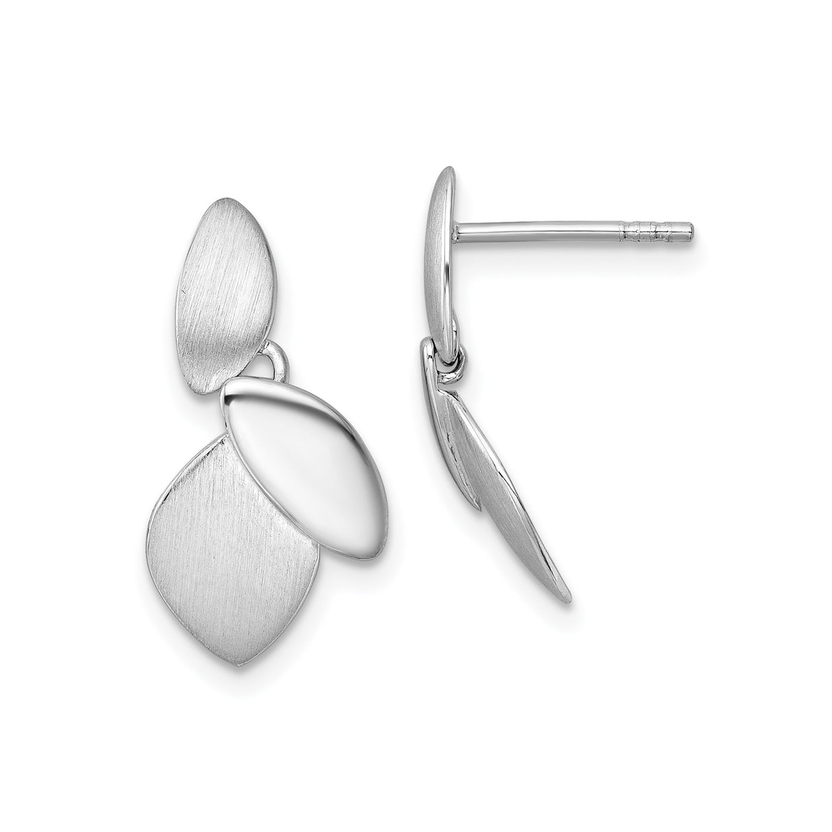 Sterling Silver Dangle Earrings with Modern Leaf Design, Brushed and Polished Finish