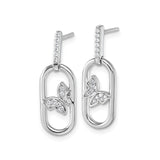Sterling Silver Butterfly Dangle Earrings with Cubic Zirconia, Oval Drop Design