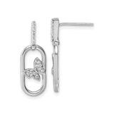 Sterling Silver Butterfly Dangle Earrings with Cubic Zirconia, Oval Drop Design