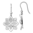 Sterling Silver Floral Dangle Earrings with Six-Petal Flower and Cubic Zirconia