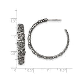 Sterling Silver Hoop Earrings with Cubic Zirconia, Embossed Rose Floral Design, Vintage Style