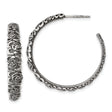 Sterling Silver Hoop Earrings with Cubic Zirconia, Embossed Rose Floral Design, Vintage Style