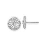 Sterling Silver Sunburst Stud Earrings for Women with Beaded Border, Clear CZ Stone Center, Rhodium Plated Post Design, Radiant Circle Shape for Modern Minimalist Everyday Silver Jewelry Styles