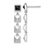 Sterling Silver Dangle Earrings with Black Square Cut Stone, Geometric Pyramid Drop Design