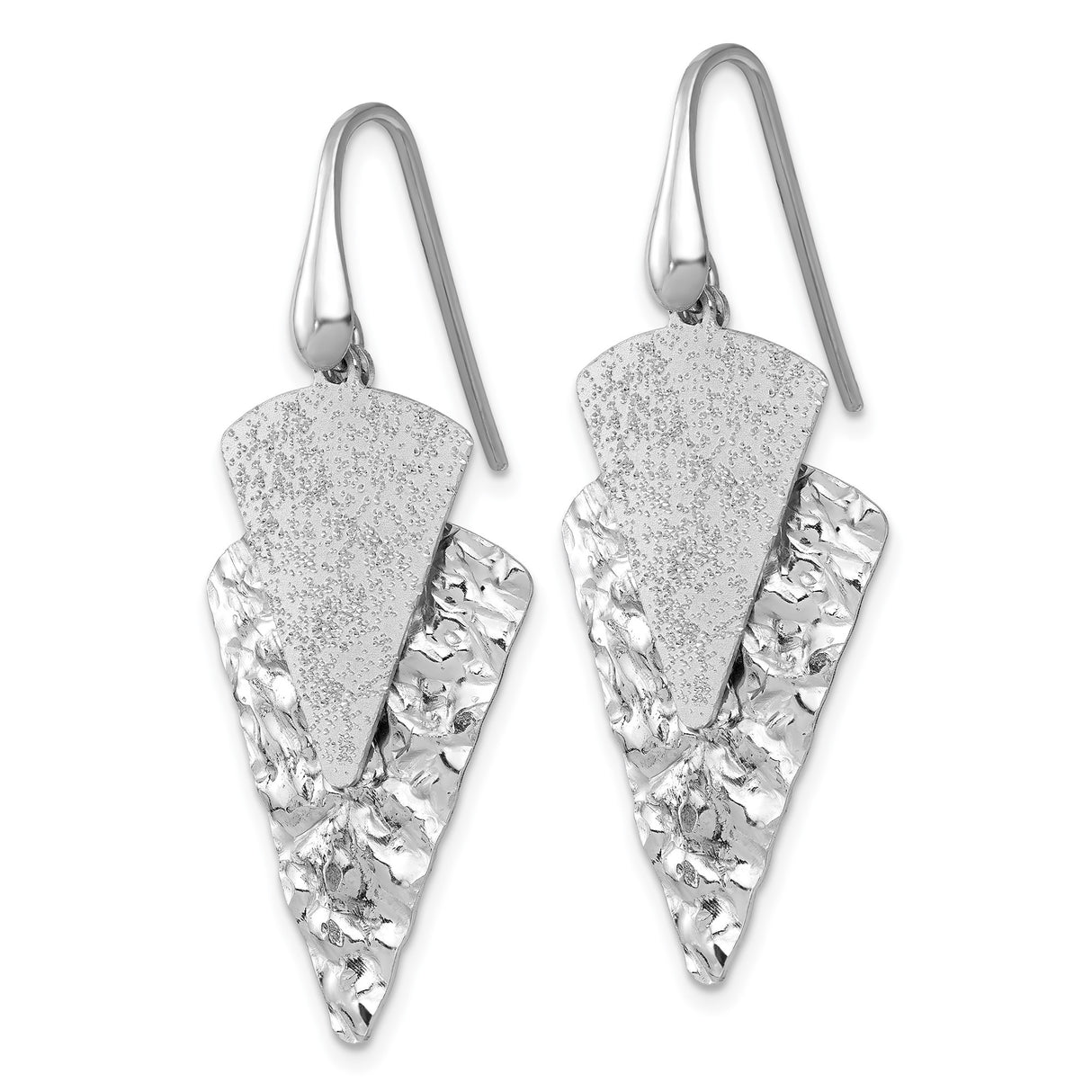 Sterling Silver Dangle Earrings with Layered Abstract Arrowhead Shapes, Hammered and Brushed Finish