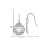Sterling Silver Dangle Earrings with Mother-of-Pearl Inlays, Filigree Scrollwork, Vintage Style