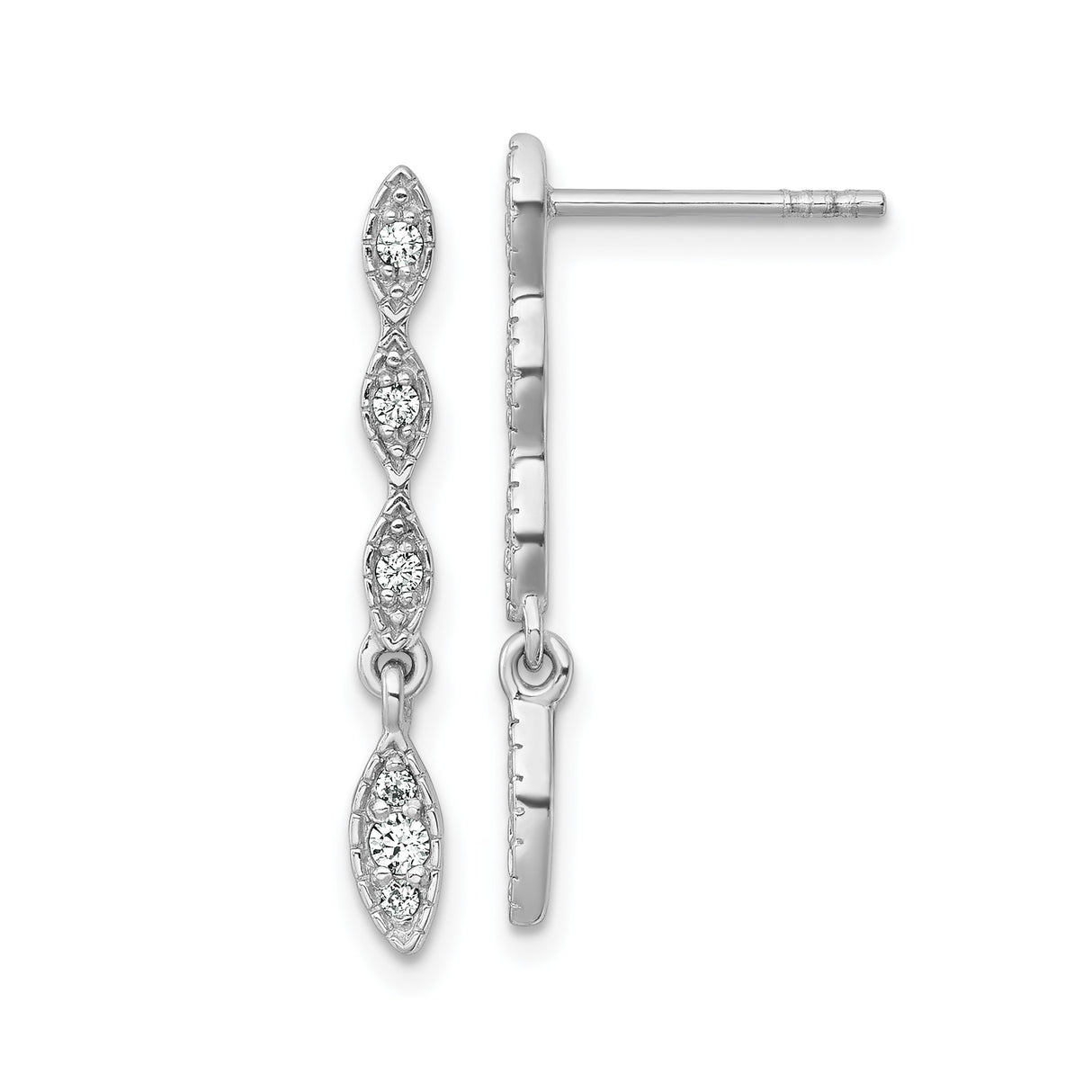 Sterling Silver Drop Dangle Earrings with Cubic Zirconia, Marquise Link Design