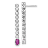 Sterling Silver Dangle Earrings with Oval Cut Pink Gemstone and Cubic Zirconia Linear Drop Design