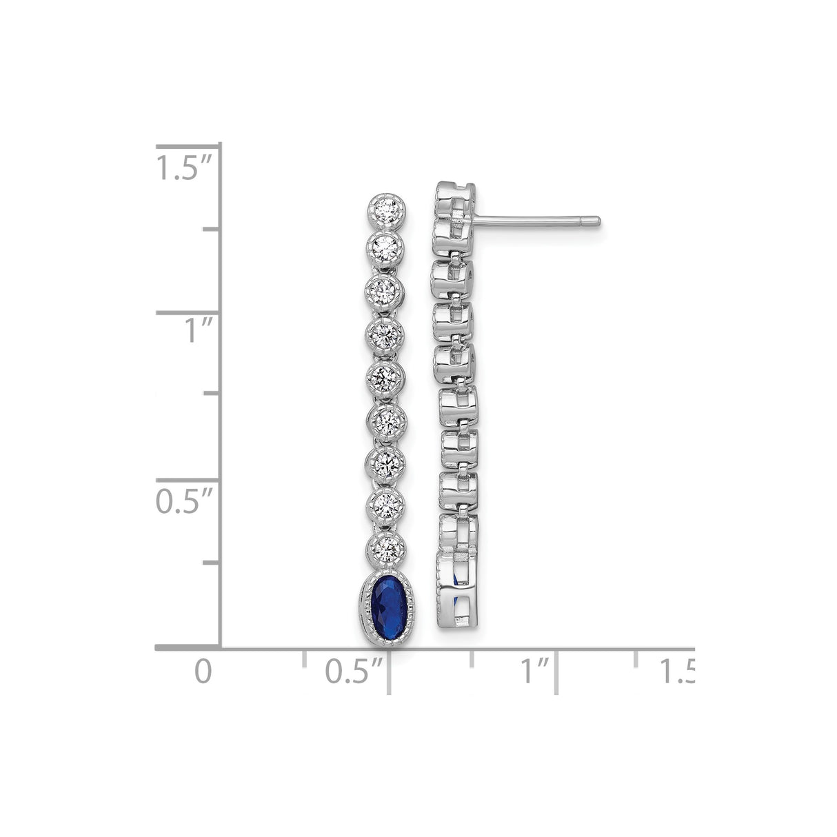 Sterling Silver Drop Earrings with Oval Cut Blue Gemstone and White Accents, Rhodium Plated Dangle Design