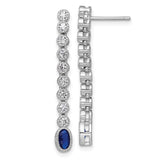 Sterling Silver Drop Earrings with Oval Cut Blue Gemstone and White Accents, Rhodium Plated Dangle Design